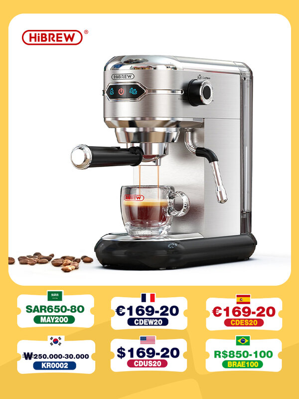 HiBREW Kaffee Maker Cafetera 19 Bar Inox Semi Automatische Super Dünne ESE POD & Pulver Espresso Cappuccino Maschine Heißer Wasser h11