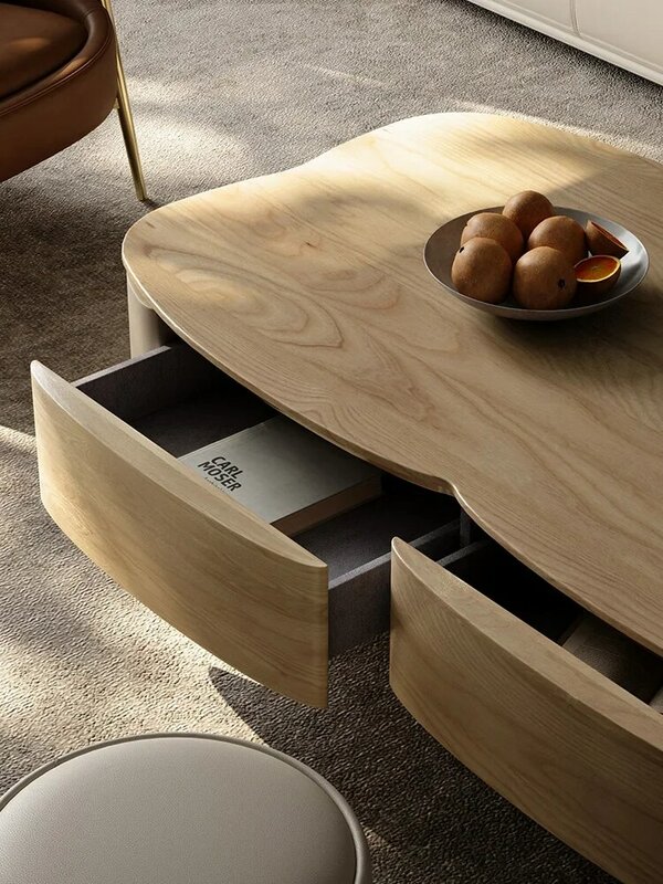 Solid Wood Tea Table Modern Minimalist Living Room Light Luxury Ash Tea Table Storage