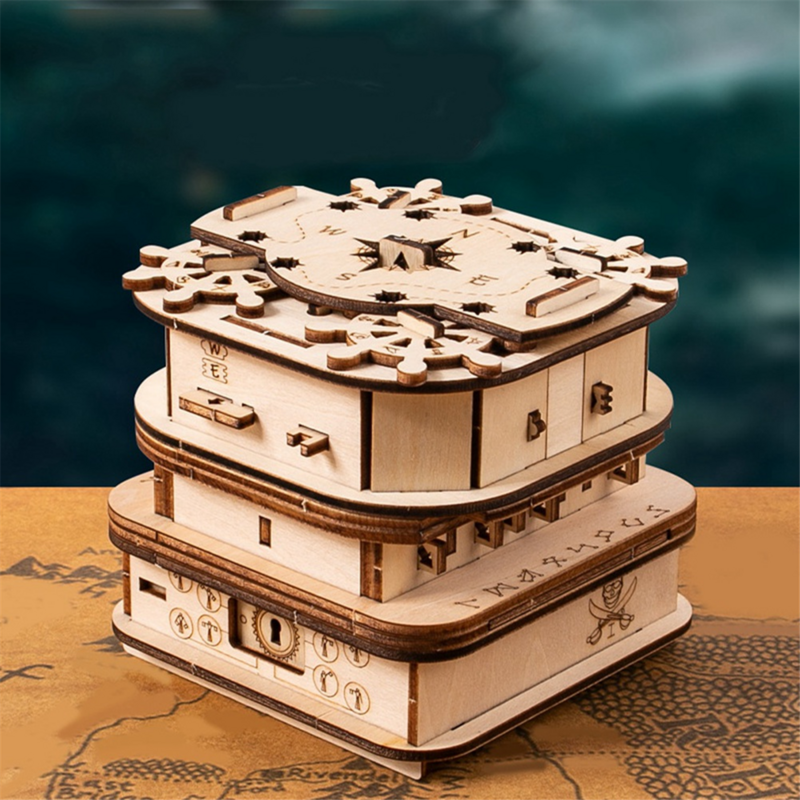 Davy Jones'Locker, pudełko na puzzle, pudełko upominkowe, drewniane puzzle, drewniane puzzle dla dorosłych, łamigłówka, gadżet na prezent urodzinowy dla mężczyzn