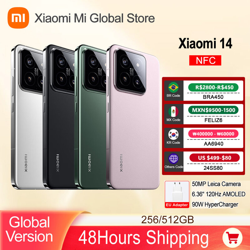 Xiaomi 14 versione globale Snapdragon®8 Gen 3 NFC 90W HyperCharge 1.5K 6.36 "AMOLED Display 50MP Leica Camera IP68 Smartphone