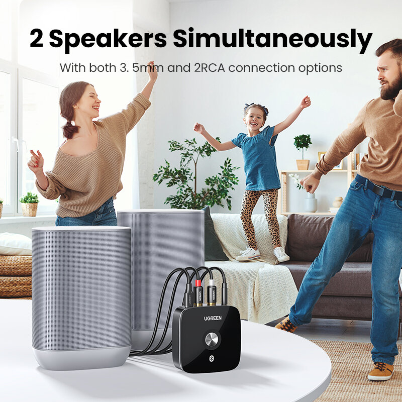 UGREEN-receptor de Audio RCA con Bluetooth 5,1, adaptador de música para TV y coche, 3,5mm aptX HD, Jack Aux, inalámbrico, 2RCA, Bluetooth 5,0