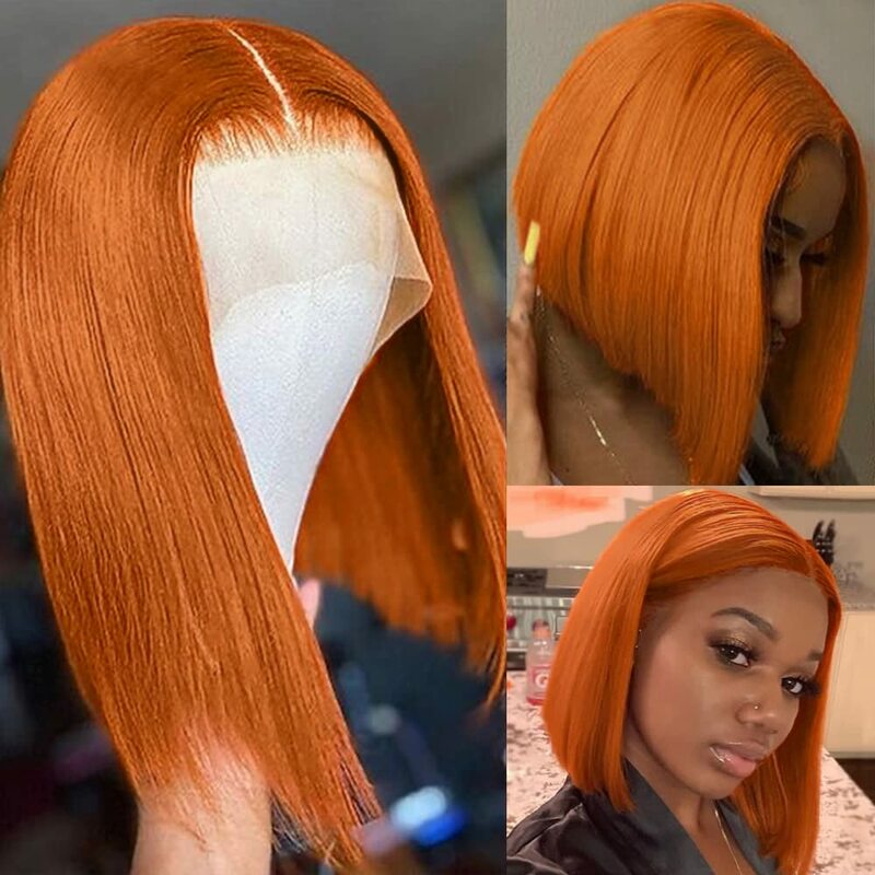 Ginger Bob Hair Wig Human Hair 13x4 Lace Frontal Wig Colored Human Hair Wigs Brazilian Remy Bone Straight Bob Wigs Pre Plucked