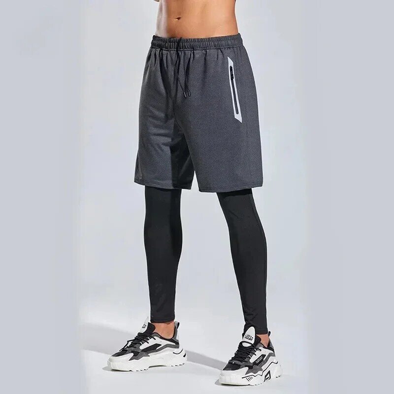 LO Sports Holiday Two Pieces of Fitness Pants Men's Quick Drying Pants Capris Running Tight Elastic Training Men's Pants