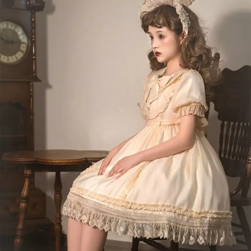 Gaun Lolita lengan pendek untuk wanita, gaun pesta Halloween imut dan manis motif Istana Musim Panas 2023 untuk wanita gadis perempuan