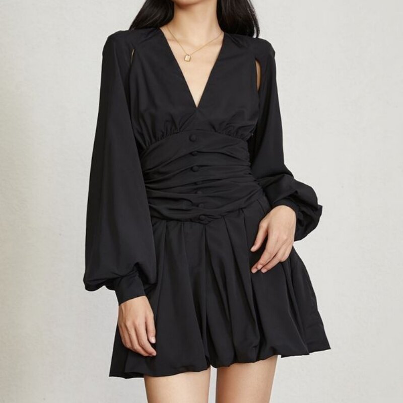Francuska sukienka w stylu Retro ze ściągaczem w stylu księżniczki 2024 letnia nowa dekolt w szpic duży rozmiar mała czarna spódnica krótka spódniczka dla kobiet