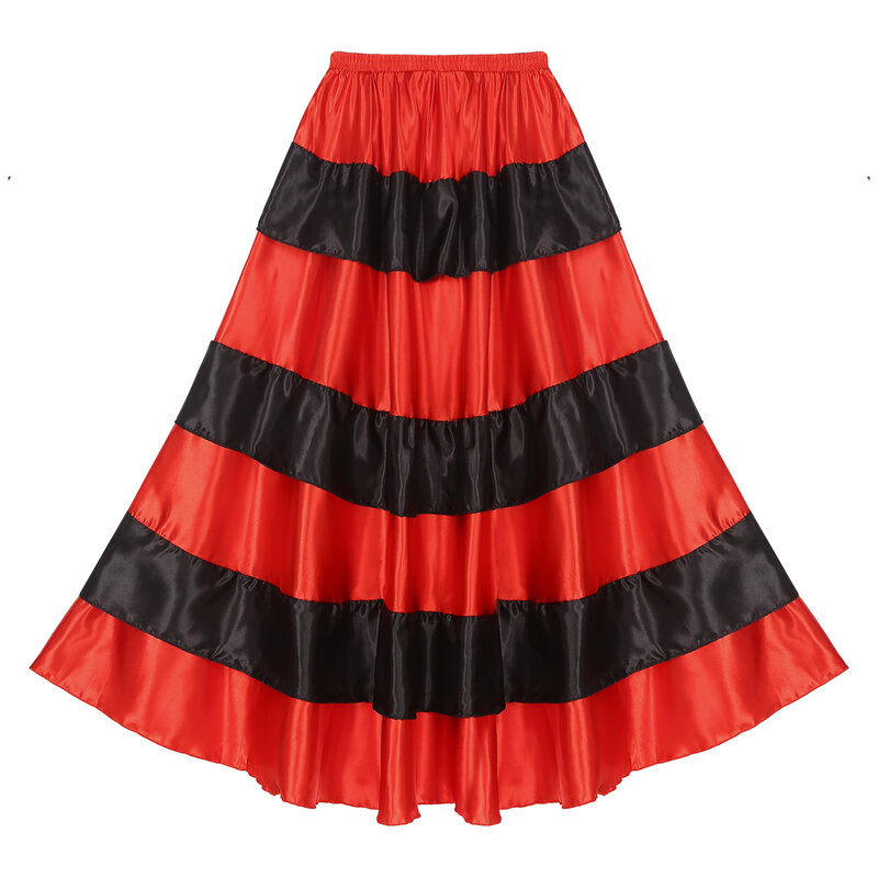 WomensSpain Flamenco Dance Skirt Tiered Ruffles Wide Hemline Ballroom Dancing Skirts Classical Big Swing Spanish long Skirt