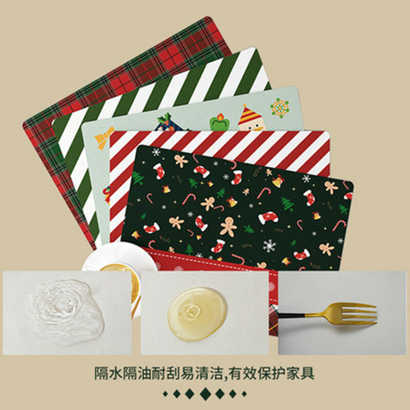Christmas Leather Water Oil And Scald Proof Bowl Easy To Clean Heat Insulation Stain-resistant Table Mats Placemat