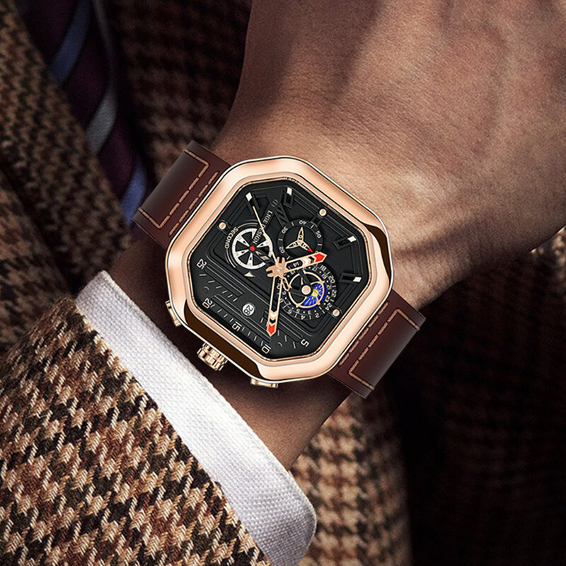 Lige Casual Sport uhren für Männer Datum Quarz Luxus Militär Leder Armbanduhr Mann Uhr Mode Chronograph Armbanduhr