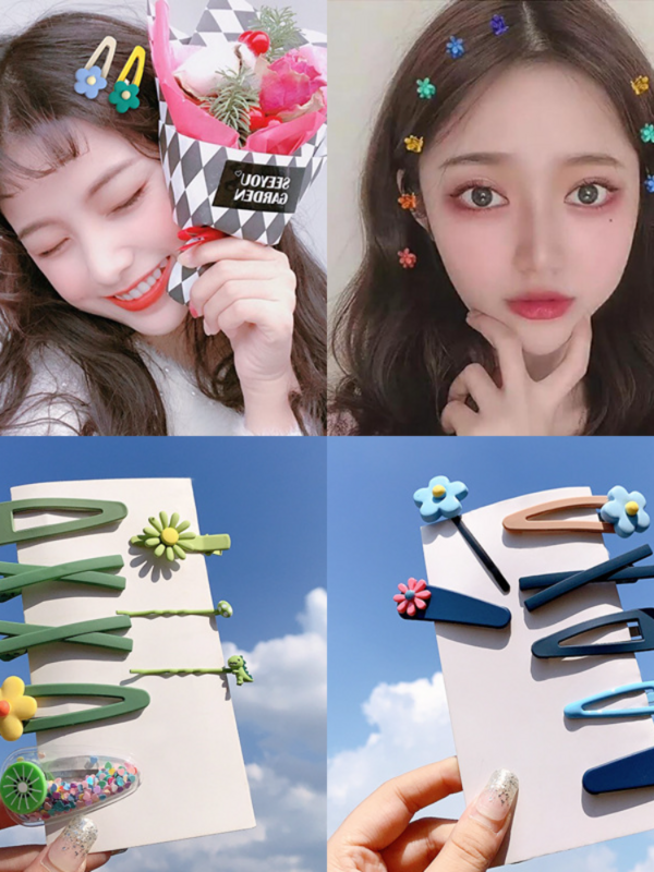 Heißer 7 Teile/satz Neue Kawaii Blume Haar Pins Chic Candy Farbe Haar Clips Für Mädchen Fashion Solid Farbe Party Kinder headwear