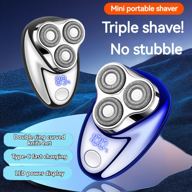 Alat cukur elektrik Mini untuk pria, pisau jenggot portabel pengisian TYPE-C tiga kepala alat cukur pisau cukur wajah tubuh dengan tampilan daya Digital