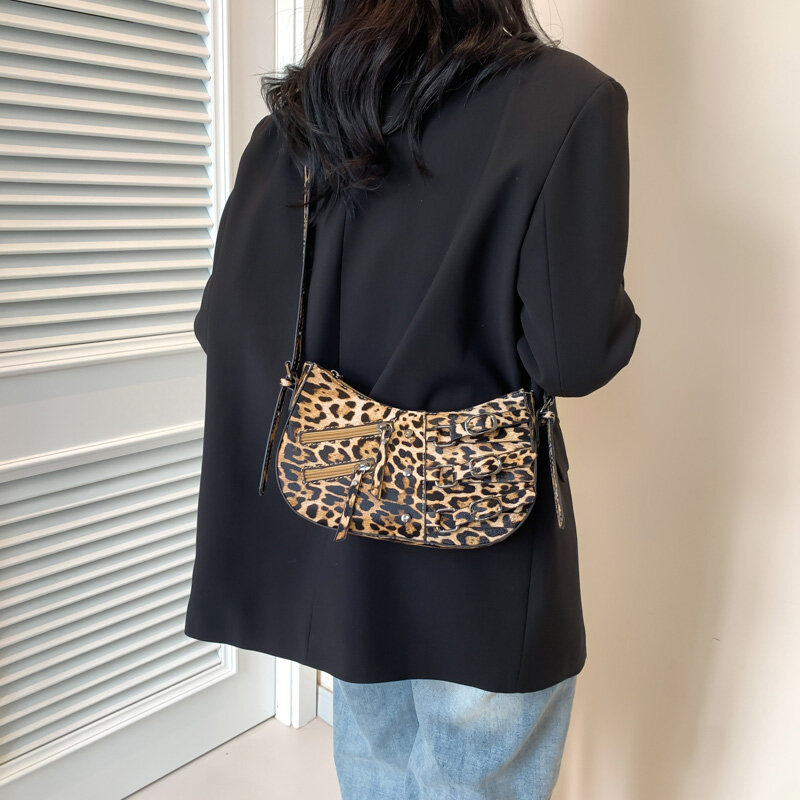 Bolso de hombro de piel sintética con estampado de leopardo para mujer, bandolera pequeña de viaje, moda coreana, Y2k, 2024