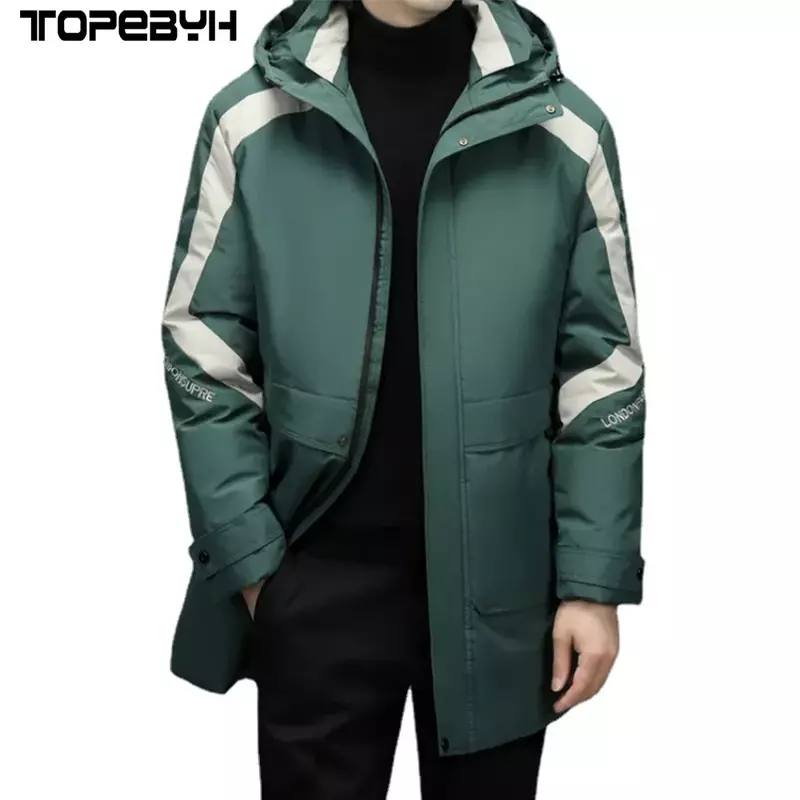 Мужская повседневная куртка средней длины с утолщенным капюшоном, новая Теплая мужская одежда, зимняя холодная пуховая куртка, топы