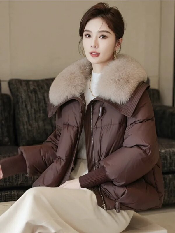 New Down Jacket For Women With Navy Collar, Small And Short, Loose And Thick, Detachable Down Collar, Duck Down Jacket For Winte
