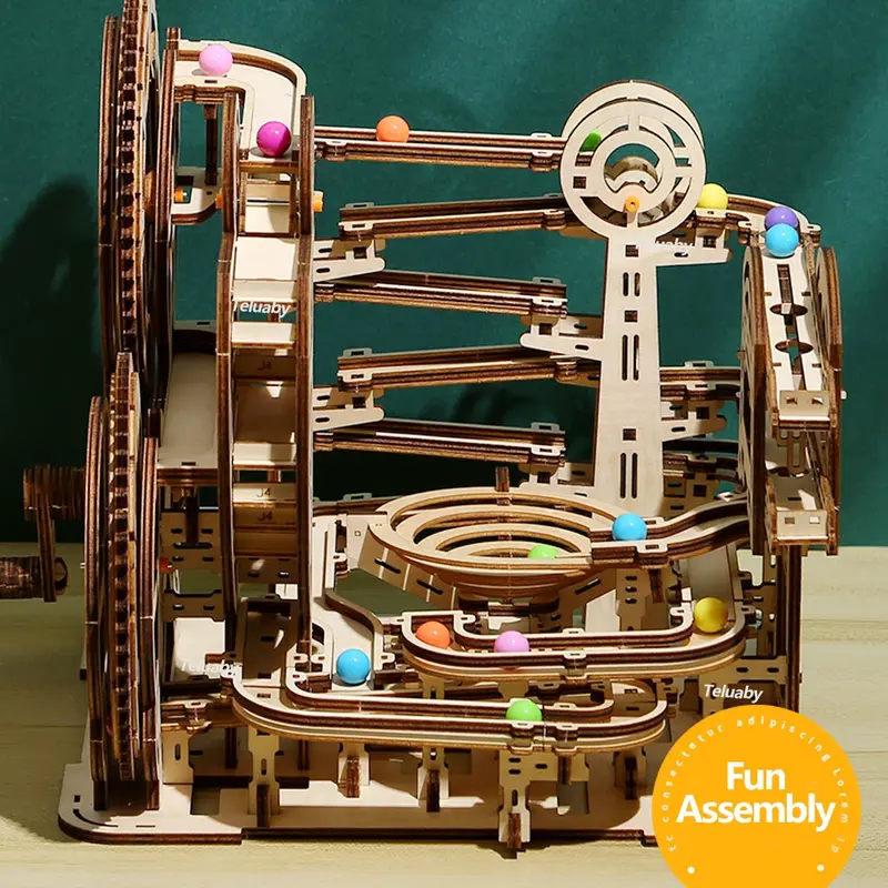 3d Wooden Puzzle Marble Runs Mechanical Puzzles Self Assembly Toy STEAM Educational Toys Model Building Kits for Kids Adult Gift