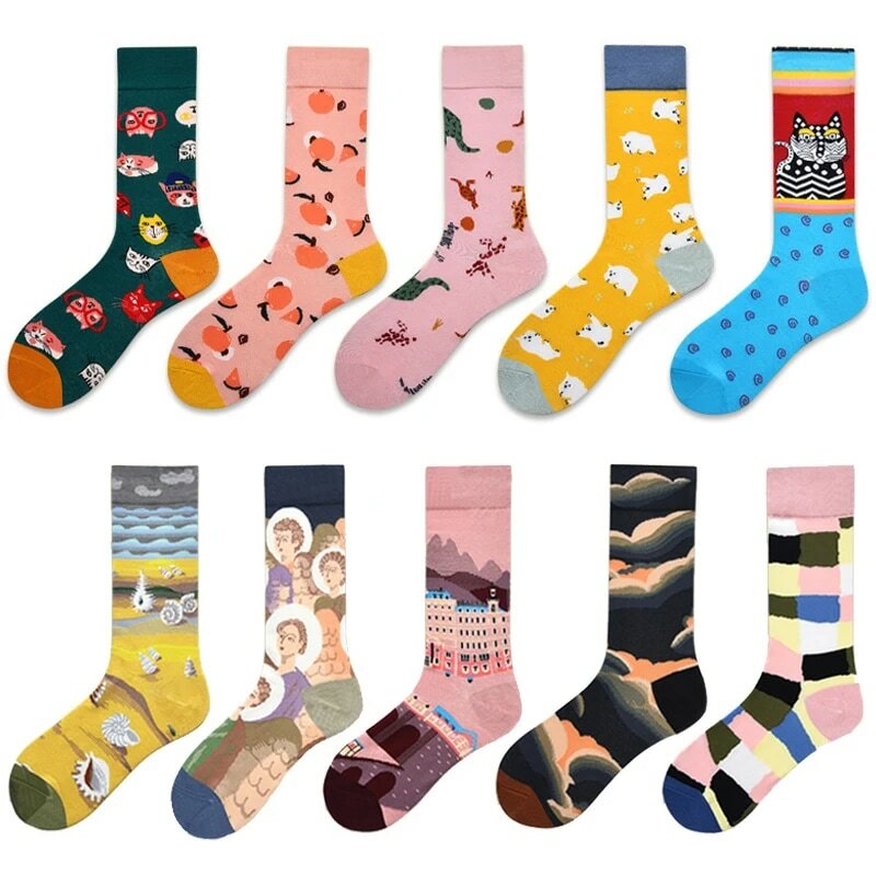 Модные женские носки в стиле хип-хоп, НОВЫЕ геометрические цветки, индивидуальный дизайн, хлопковые ранние носки, носки с рисунком маслом