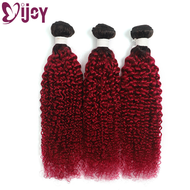 IJOY-mechones de cabello humano rizado rojo ombré 99J, extensiones de cabello humano brasileño ondulado de 8-26 pulgadas, Remy