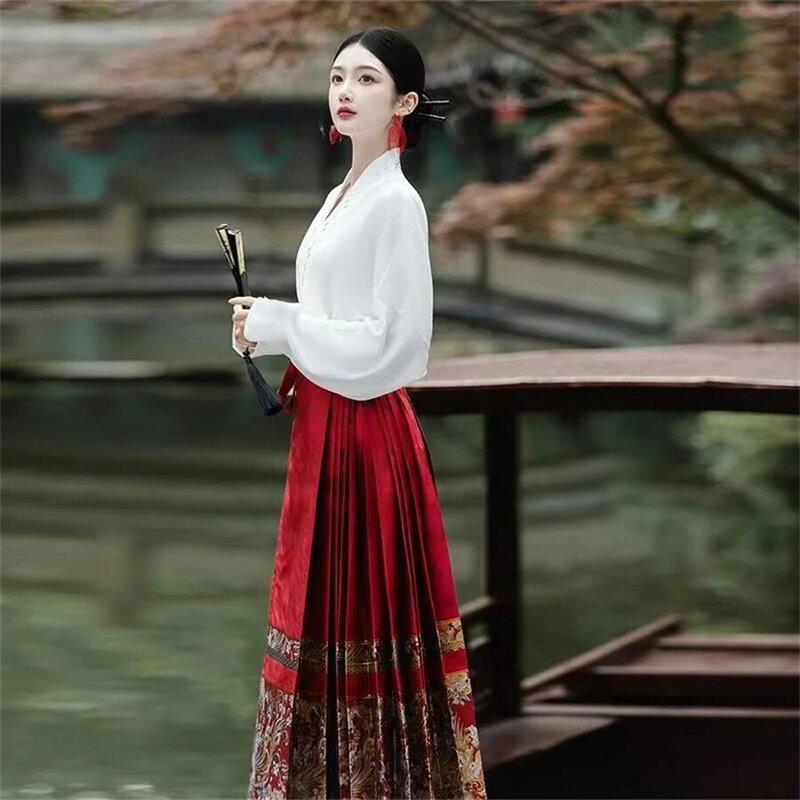 Conjunto de saias estilo nacional chinês, cara de cavalo, leve, diário, elemento han, novo, outono, 2024