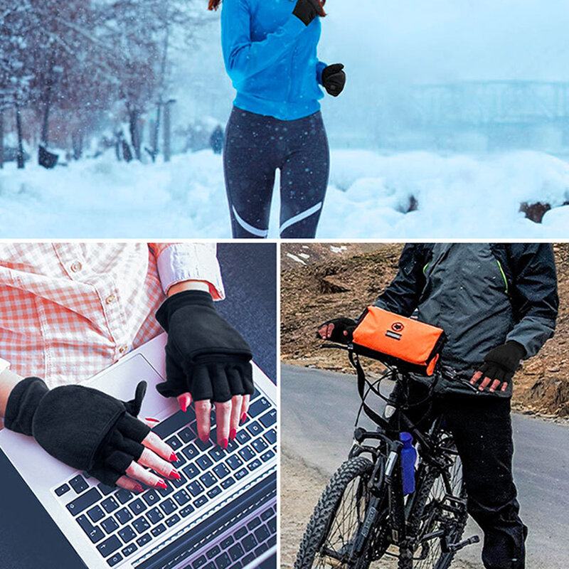 Winter Warm Half Gloves Fleece Fingerless Man Women Mitten Cycling