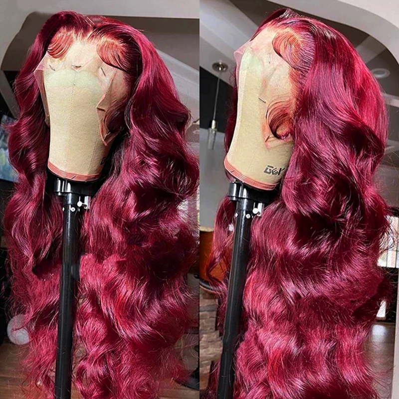 99J burgundowy 13x6 HD koronkowa peruka na przód falowany peruki typu Lace Front ludzkiego włosa brazylijski czerwony kolor 13x4 koronkowa peruka na przód dla kobiet