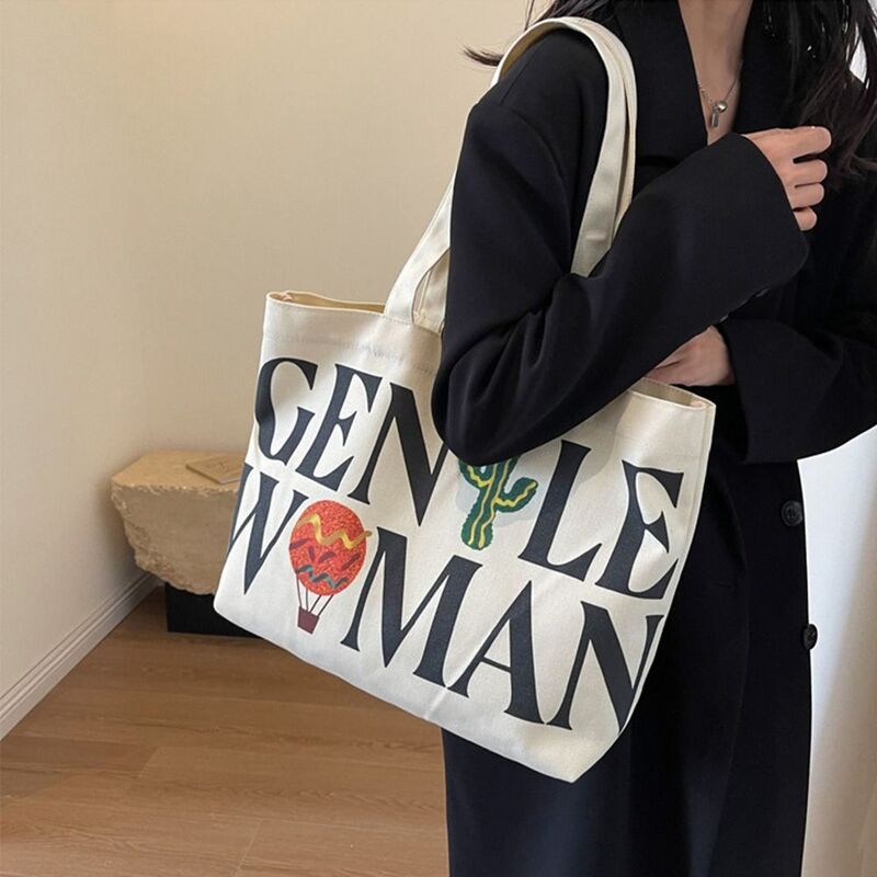Canvas Shoulder Bag Simple Letter Printing Large Capacity Tote Bag Gentlewoman Handbag Woman Girls