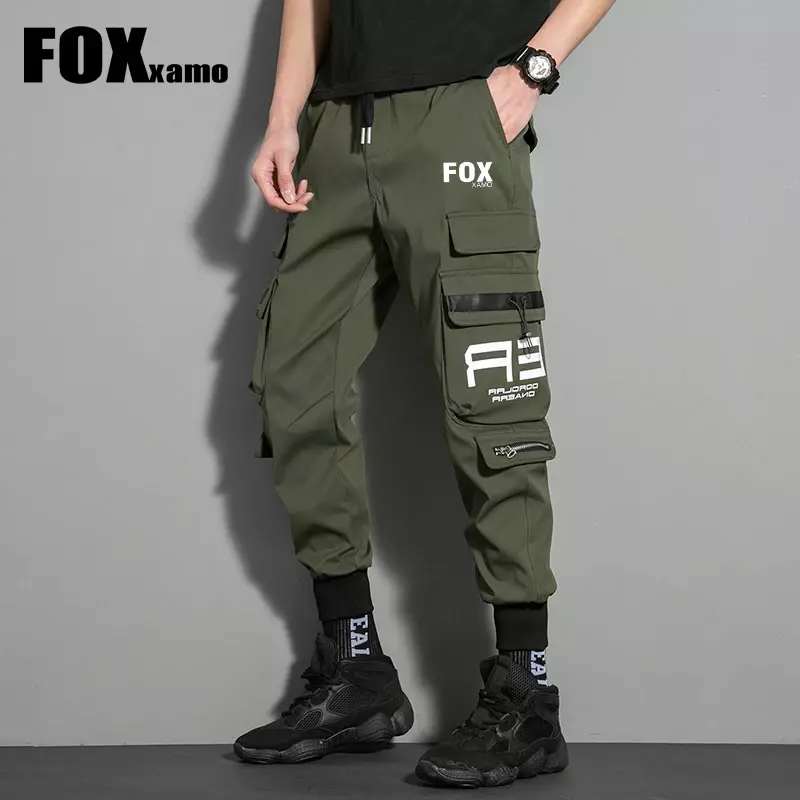 Foxxamoメンズマルチポケットフィッシングパンツ、タイトフィット、速乾性、リラックスパンツ、サイクリングスプリング