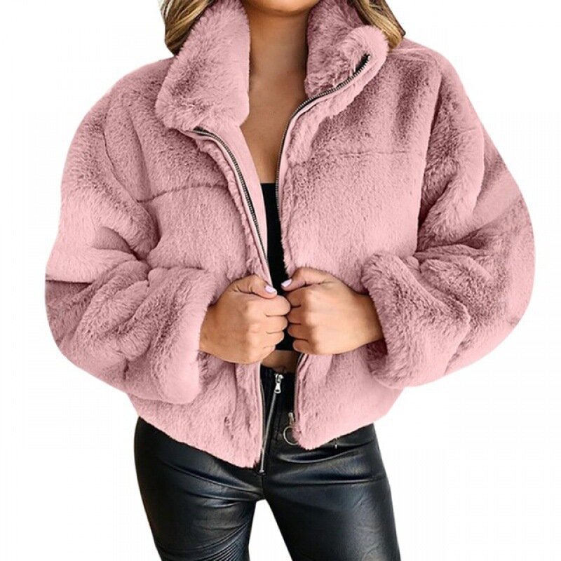 VOLALO-Chaqueta informal de piel sintética para mujer, abrigo de manga larga con bolsillos, con capucha, para otoño e invierno, novedad de 2024