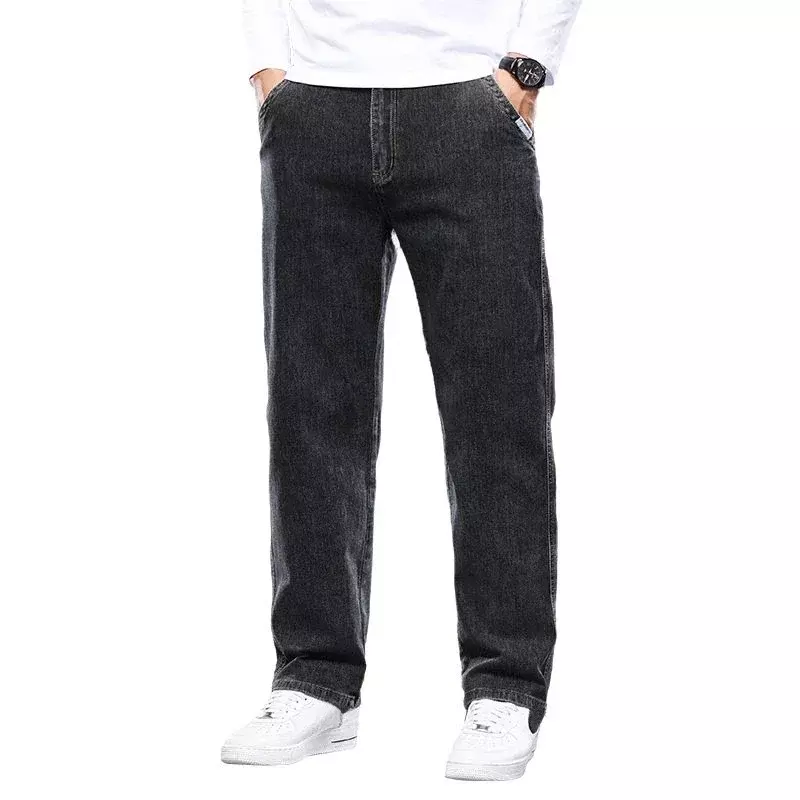 Men's Jeans Elastic Trousers Plus Size Man Cowboy Pants Casual Straight with Pockets Stretch Autumn Clothing Winter Large Baggy