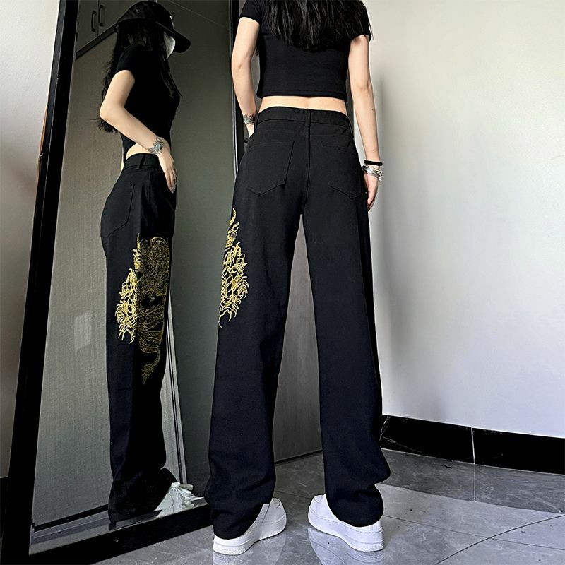 Джинсы с вышивкой дракона тотем, мешковатые джинсы в стиле хип-хоп, уличная одежда Y2k, мужские джинсы свободного покроя, джинсовые брюки с широкими штанинами, высокое качество
