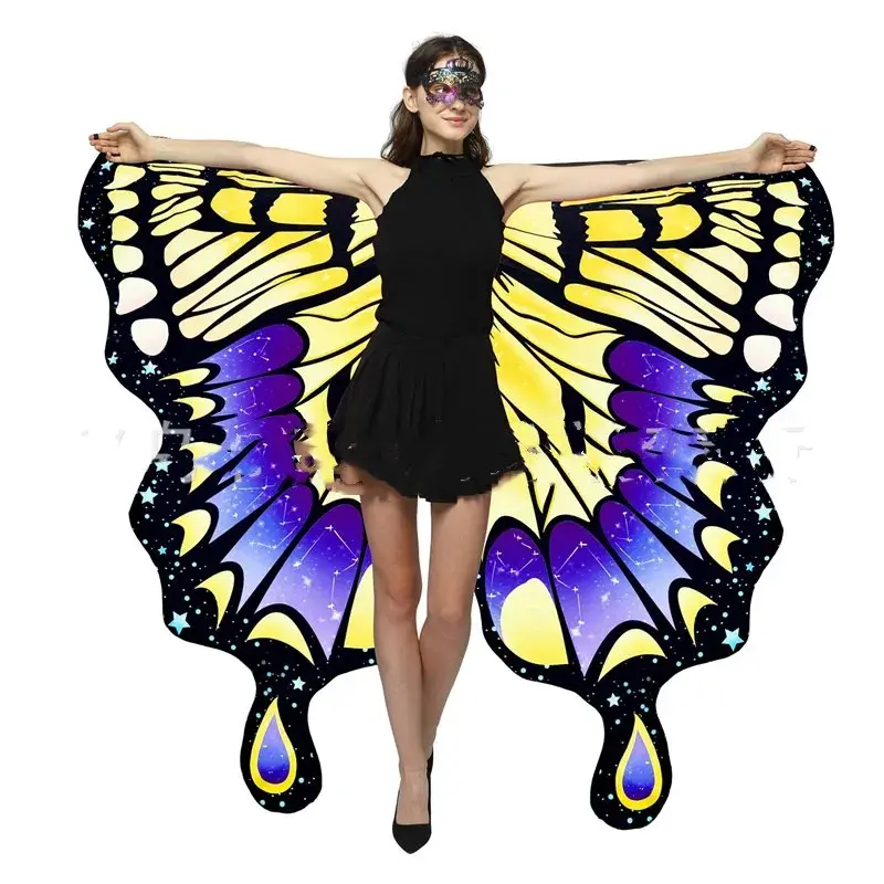 Doule Side Print Monarch Schmetterling Cape Wings Bühne Halloween Party Fotografie Requisiten weichen Stoff Kostüm Erwachsene Maske Stirnband