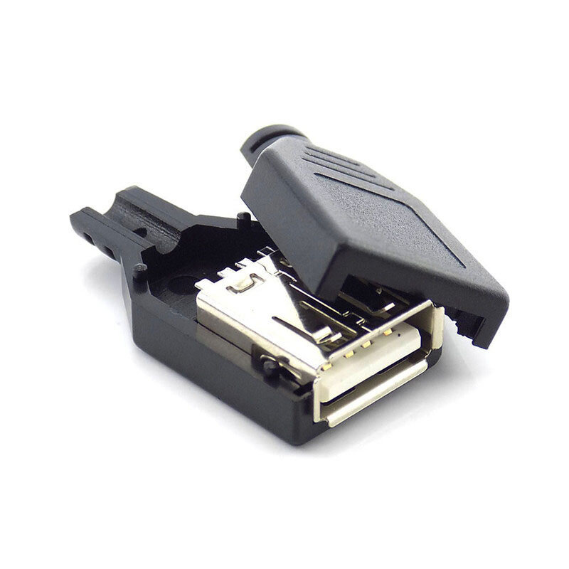 4 Pin USB 2.0 Tipe A Konektor Soket Steker Wanita Penutup Plastik Hitam Kabel Konektor Swakarya Tipe Solder H10