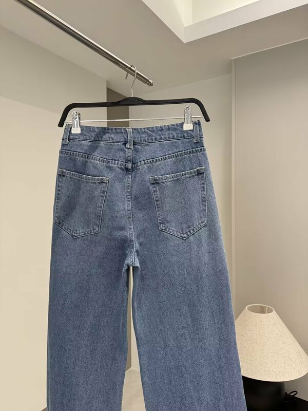 22 Damen neue schicke Mode Wasch effekt lässig hohe Taille weites Bein Jeans Retro Seiten taschen Damen Jeans hose Mujer