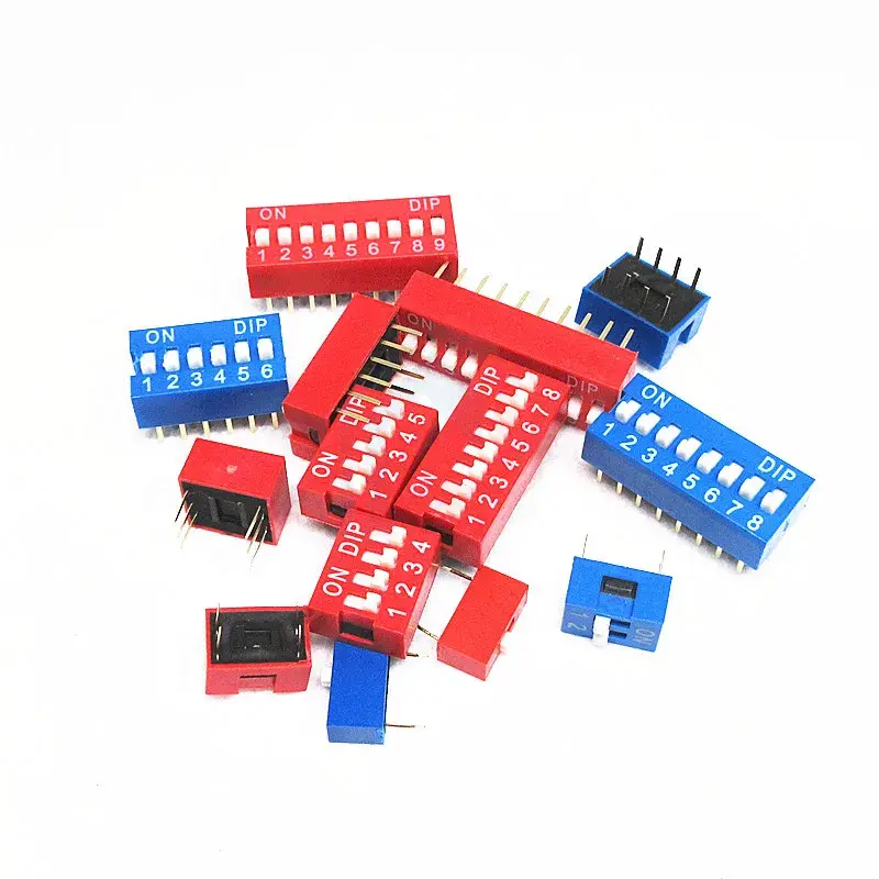 Interruptor de dígitos Dip de paso rojo/azul, DS-1P, 2P, 3P, 4P, 5P, 6P, 7P, 8P, 9P, 10P, 12P, palanca recta y plana, 2,54mm, 5 unidades por lote