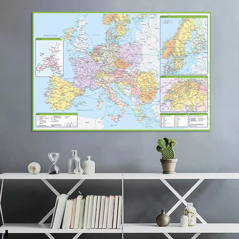 The Europe Political and Traffic Route Map 225*150cm Large Poster Canvas Painting School Supplies Classroom Home Decoration