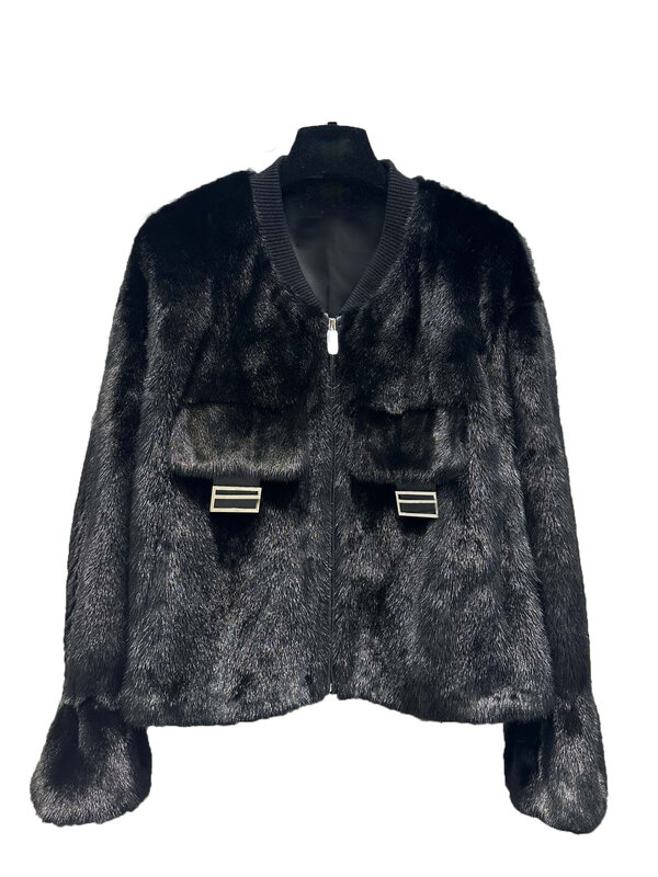 Меховое пальто с коротким воротником, дизайнерская свободная теплая и удобная куртка на шнуровке, новинка зимы 2023, 1019
