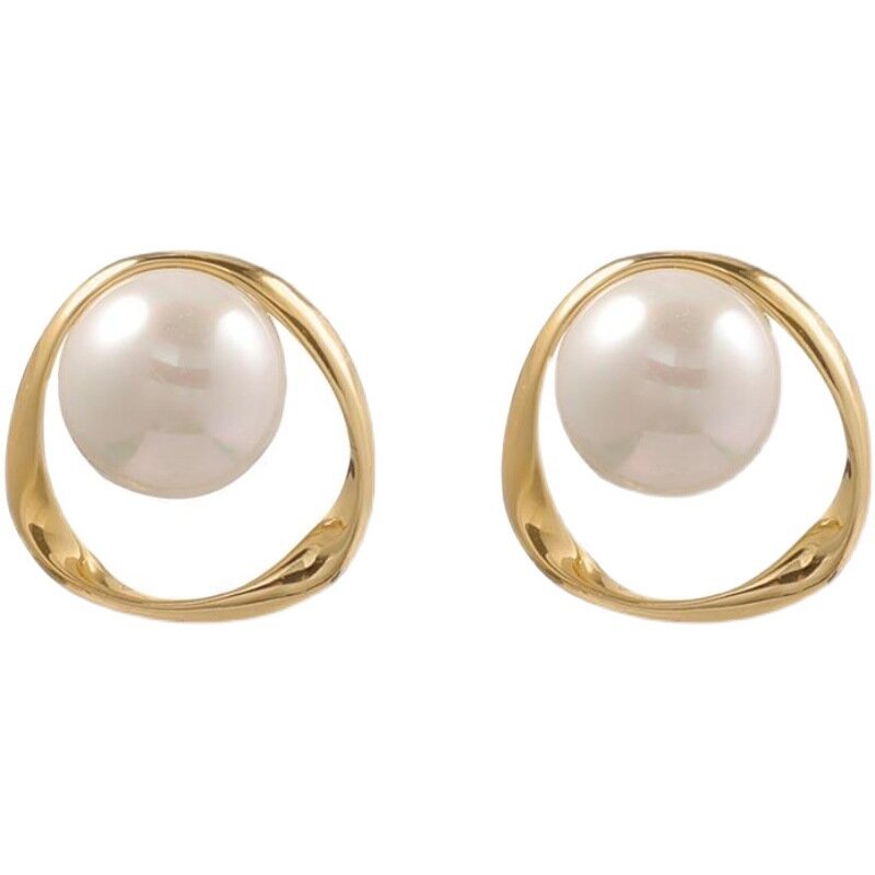 Pendientes redondos dorados de perlas de imitación para mujer, aretes inusuales de diseño Irregular, regalo de boda