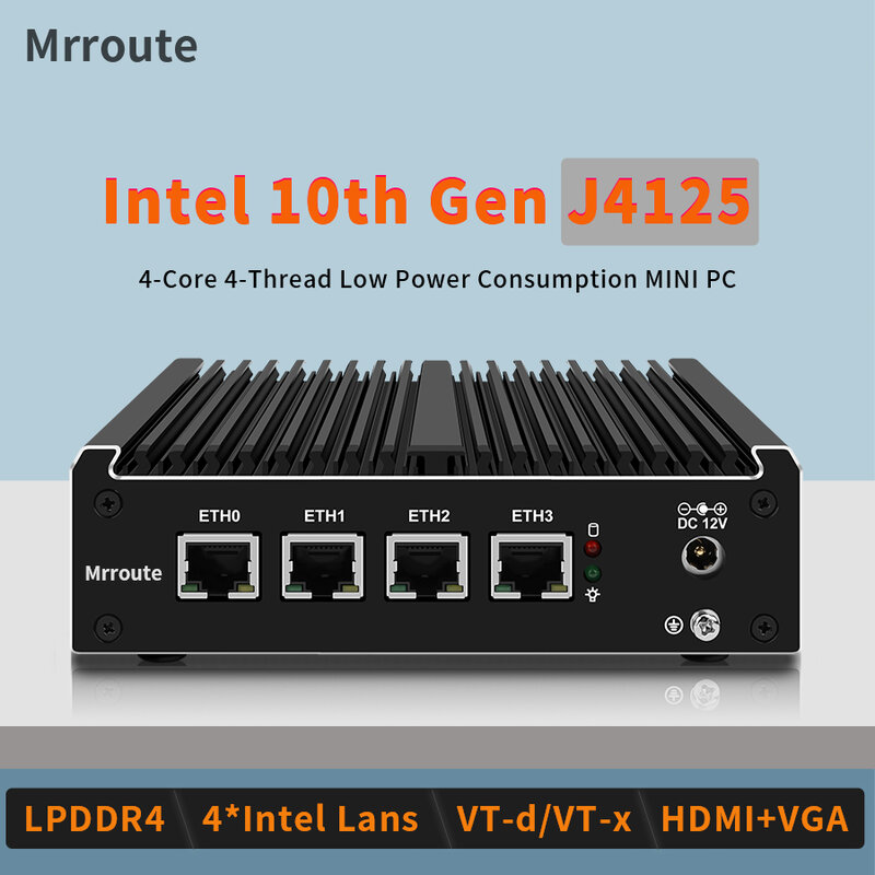 Desktop Mini PC Intel J4125 LPDDR4 2.5G Lans HDMI/VGA Dual display tanpa kipas Pc Mini untuk kantor