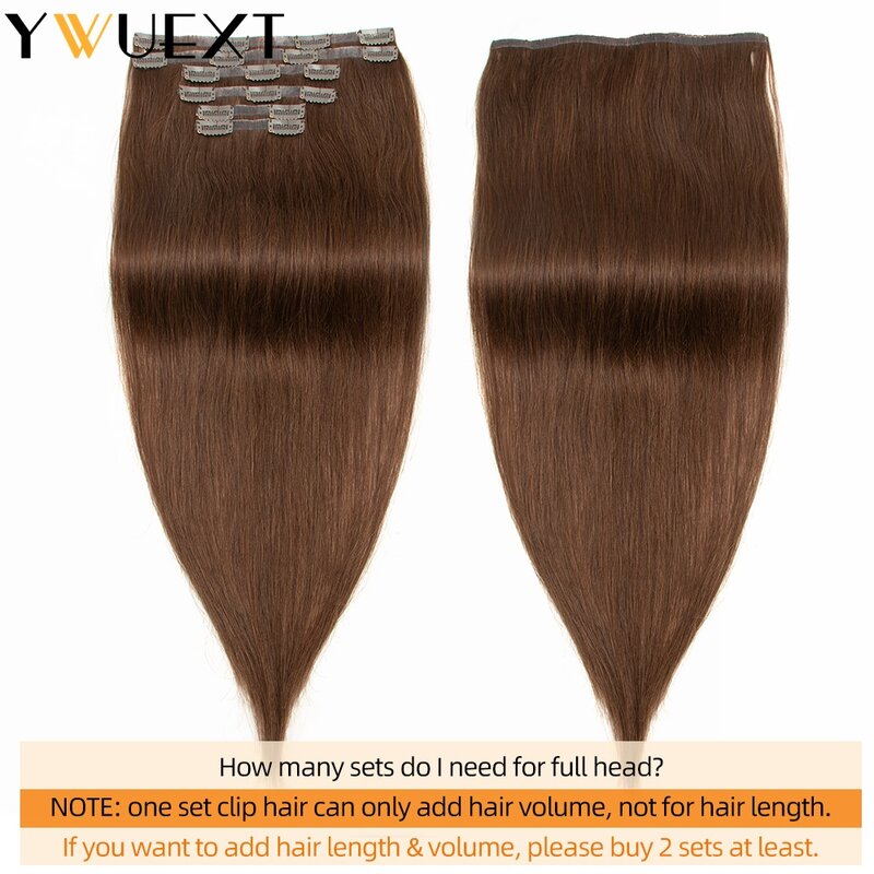 YWUEXT-PU Clip em extensões de cabelo, cabelo humano real, remy, sem costura, natural, reto, invisível, 14 "-24", 6pcs, conjunto