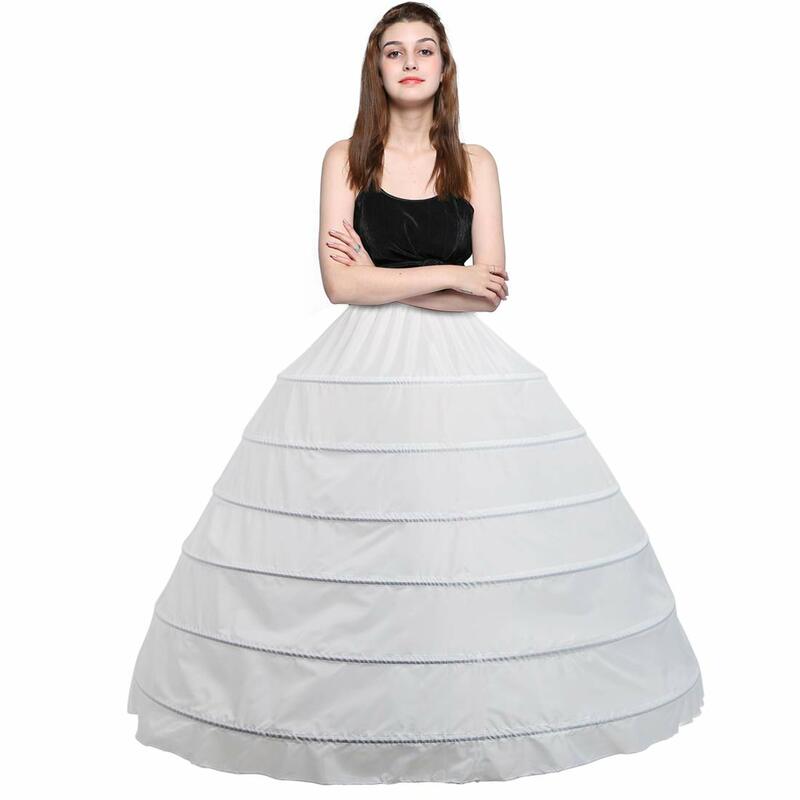 Women's 6 Hoops Petticoat Skirt for Party Wedding Crinoline Slip Underskirt White
