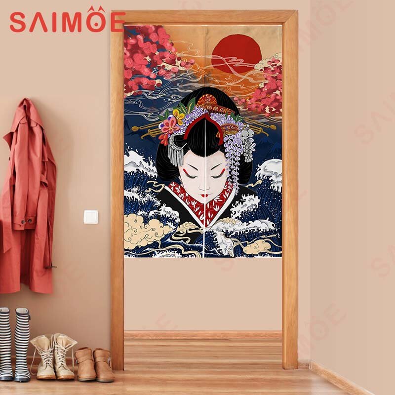 Japanese Style Door Curtains Kimono Ukiyo-e Paintings Decorative Partitions Cloth Feng Shui Hanging Curtains for Home Decor Set