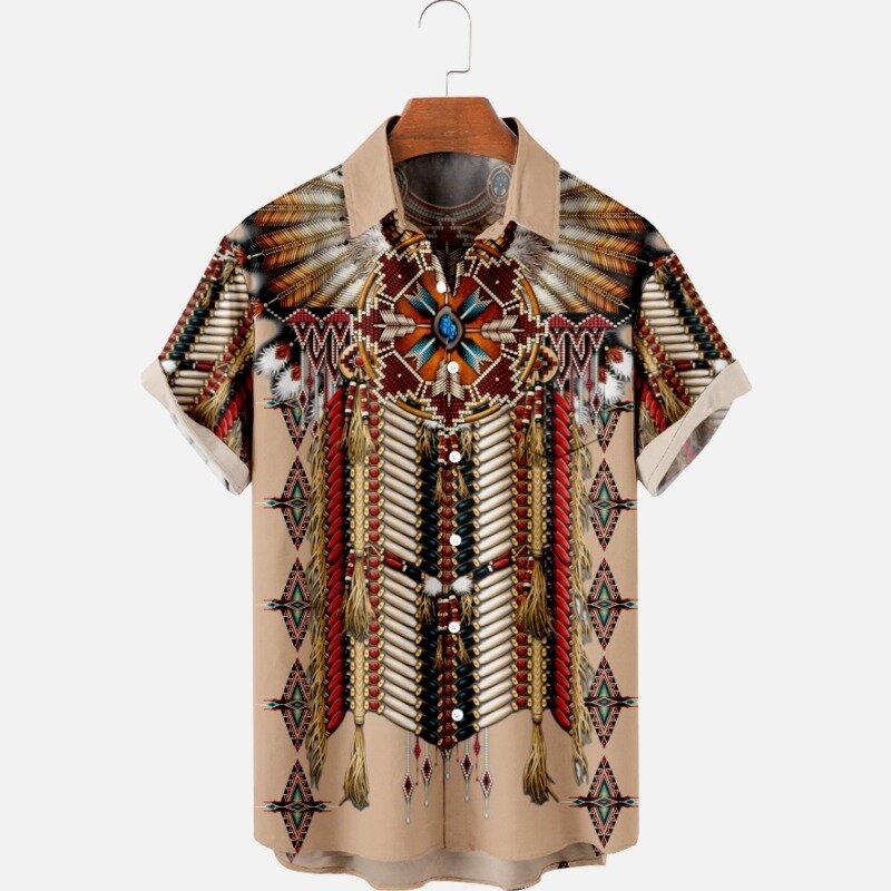 Oversized Hawaiian Indian Totem Men's Shirts Fashion Comfort Casual 3d Print Beach Short Sleeve Summer Animal Feather Hair