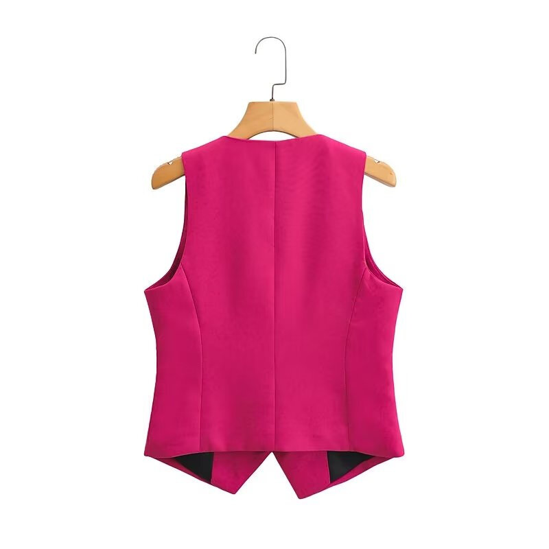 Keyanketian-女性用Vネックベスト,シングルブレスト,赤いピンクのスーツ,ノースリーブ,非対称のスリムフィット,ノースリーブ,ベスト