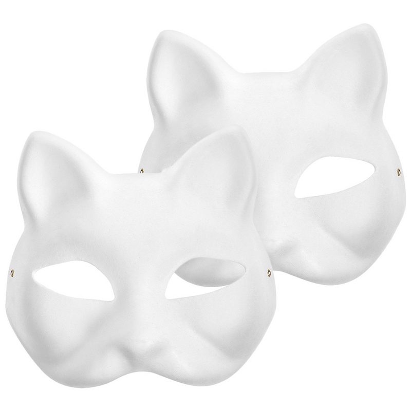 5/4/3/2ชิ้นหน้ากากแฟนซีกระดาษลูกบอลวันฮาโลวีนสีขาวแมว DIY สำหรับใบหน้า paintable คู่สัตว์