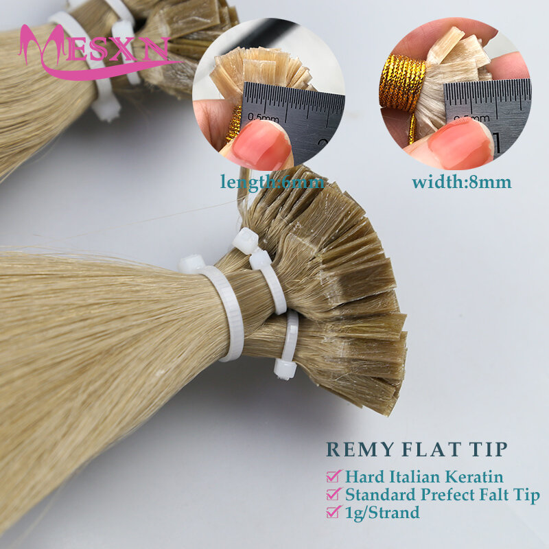 MESXN proste płaska końcówka przedłużanie włosów naturalne przedłużanie prawdziwe ludzkie włosy brązowy blond kolor 16-24 cala 1g/pasmo