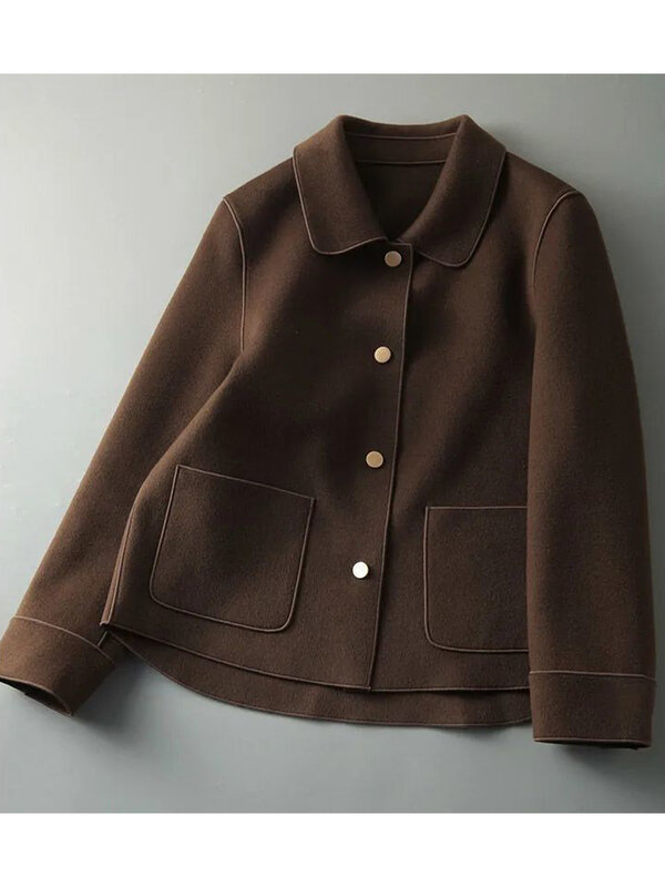 Mantel wol wanita elegan Fashion, mantel pendek wanita longgar musim gugur, mantel wol warna polos sederhana versi Korea, baru, 2024