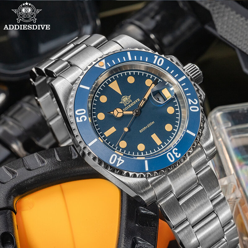 Zegarki ADDIESDIVE dla mężczyzn data 200M wodoodporne 316L ze stali nierdzewnej C3 Super świecące zegarki kwarcowe ceramiczna ramka szkiełka zegarka