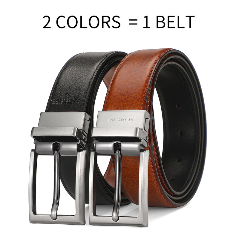 Cinturón Reversible de piel auténtica para hombre, estilo Formal informal, 1,3 pulgadas