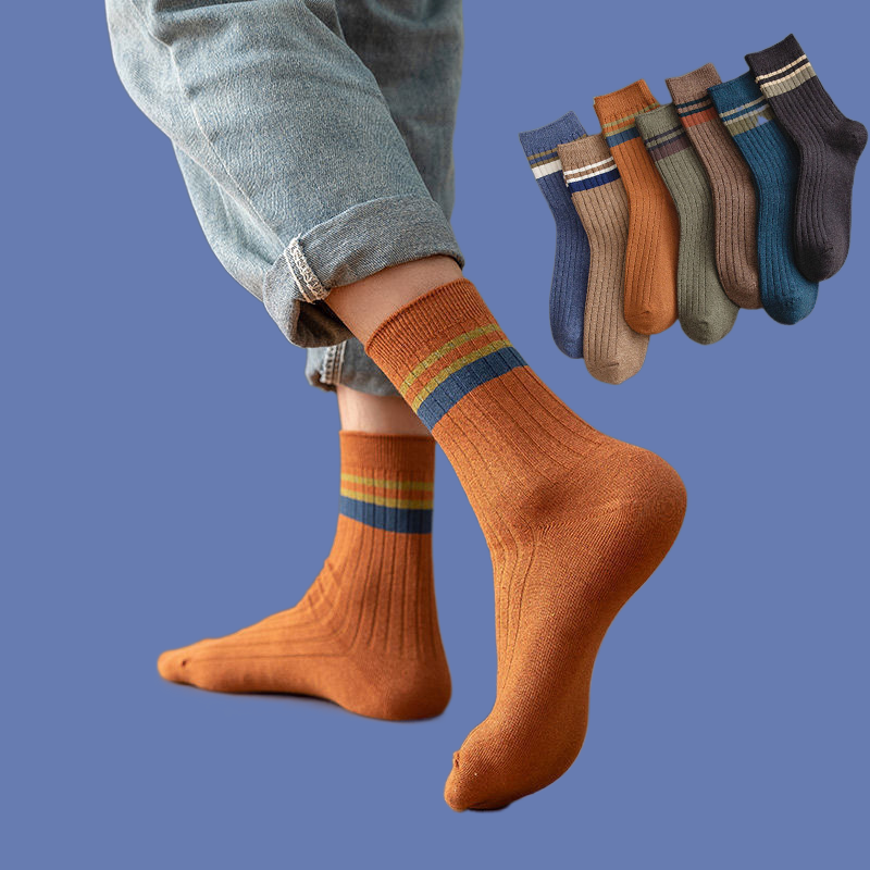 Chaussettes longues en coton rayé pour hommes, chaussettes respirantes décontractées à la mode, chaussettes rétro, haute qualité, été, automne, 5/10 paires
