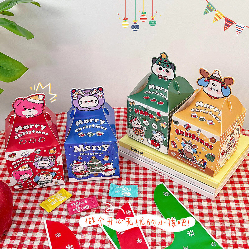 Caja de regalo de fiesta de Navidad de dibujos animados, caja de papel portátil para galletas, dulces, Apple, Feliz Navidad, suministros de embalaje, 1PC