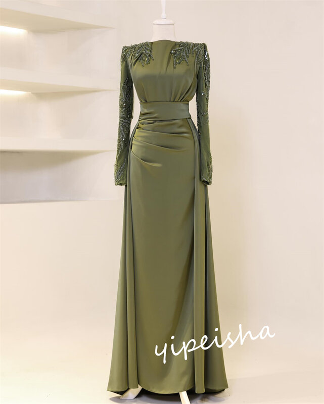 Ball Dress Saudi Arabia Prom Satin Sequined Beach A-line O-Neck Bespoke Occasion Gown Long Dresses