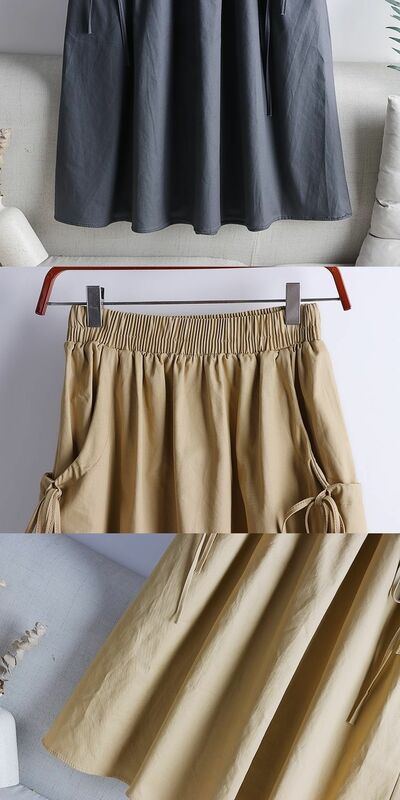 Falda de corte en A para mujer, ropa de trabajo de longitud media con bolsillo y cordón, versátil, Color sólido, verano, 2024, novedad de 2024